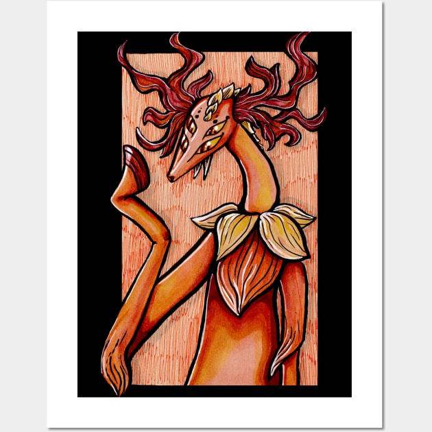 Orange Deer Monster Wall Art by Space Kale